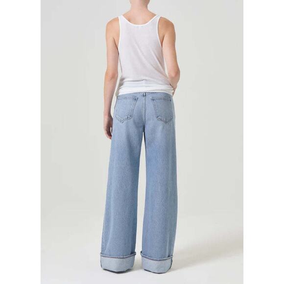 AGOLDE Dame Size 28 Showdown Light Wash High Rise Wide Leg Cuff Jeans - Picture 2 of 9